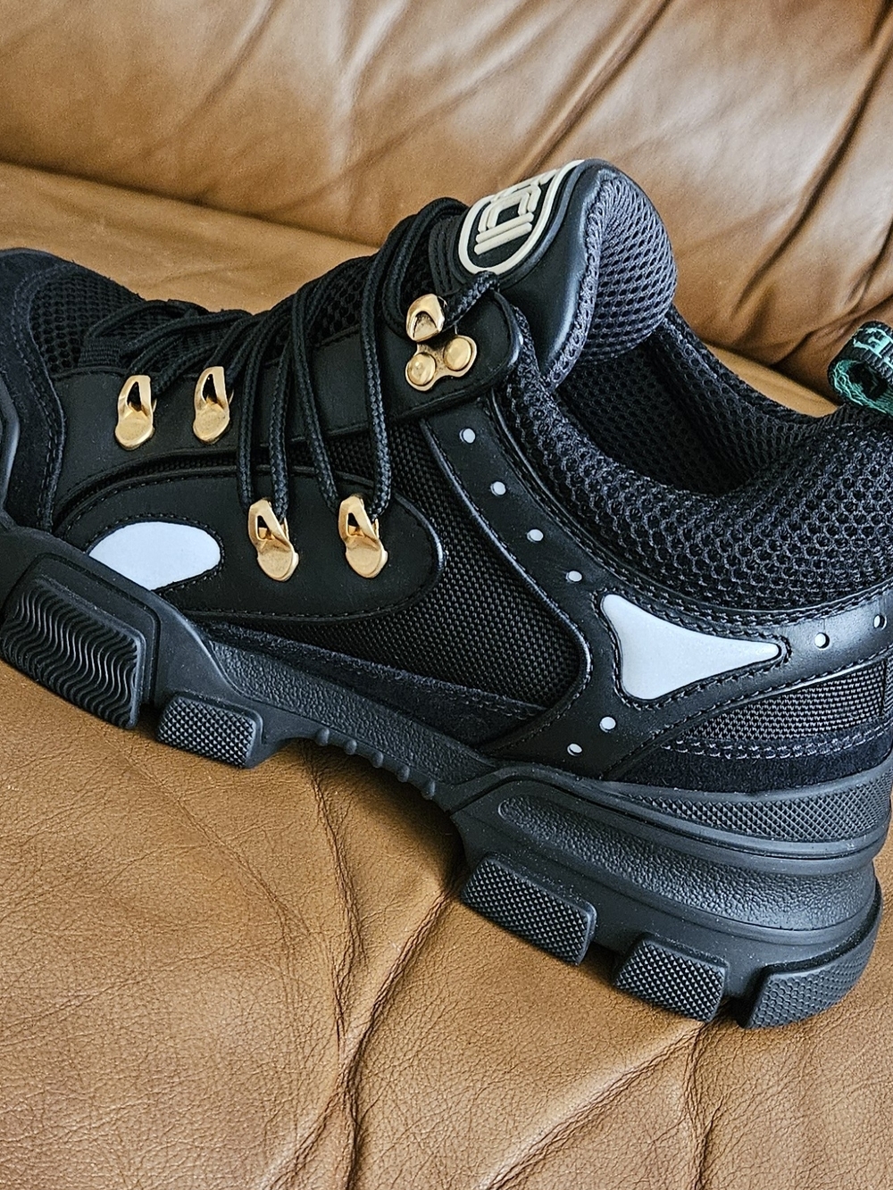 New Men's Gucci Flashtrek Black Leather Chunky Lace-Up Sneakers Size 6 - Picture 16 of 16